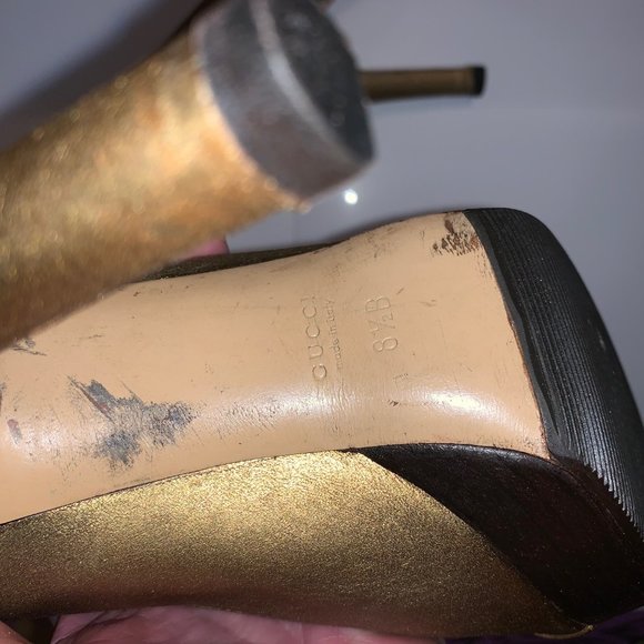 GUCCI GOLD PLATFORM HORSEBIT HEELS PUMPS OPEN-TOE 8.5 RARE! - Picture 6 of 8